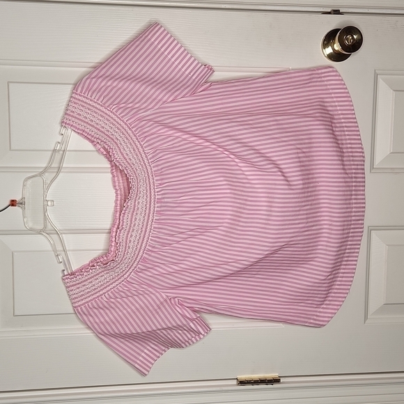 Vineyard Vines Pink White Striped Off The Shoulder Top Size M - Picture 1 of 9